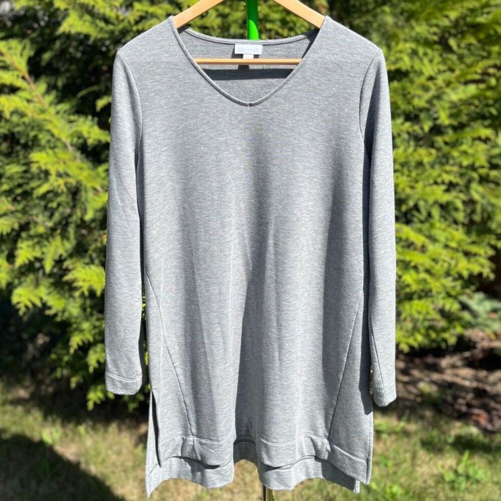 Pure Jill Luxe Tencel Tunic Top Women's Medium Gray V Neck Long Sleeve